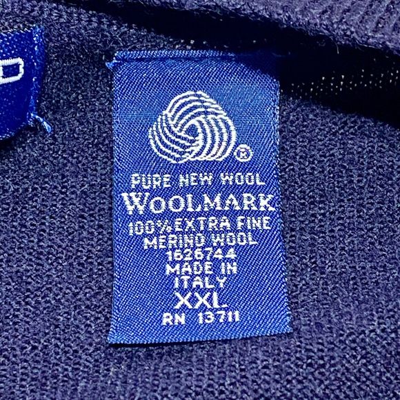 John Ashford Sweater Mens XXL Merino Wool Blue Argyle V-Neck Italy Golf Vintage - Picture 7 of 8